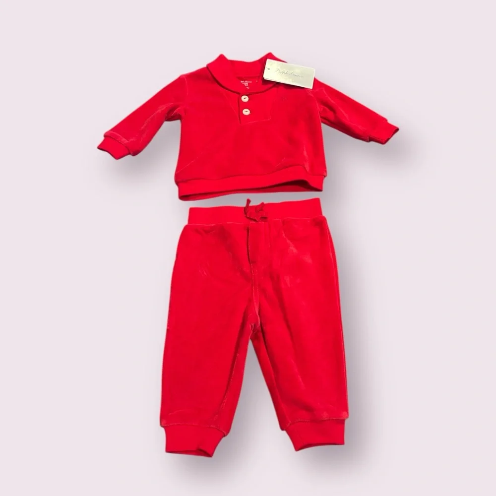 NWT Baby Ralph Lauren Classic Red Velour Outfit Size 6 Months